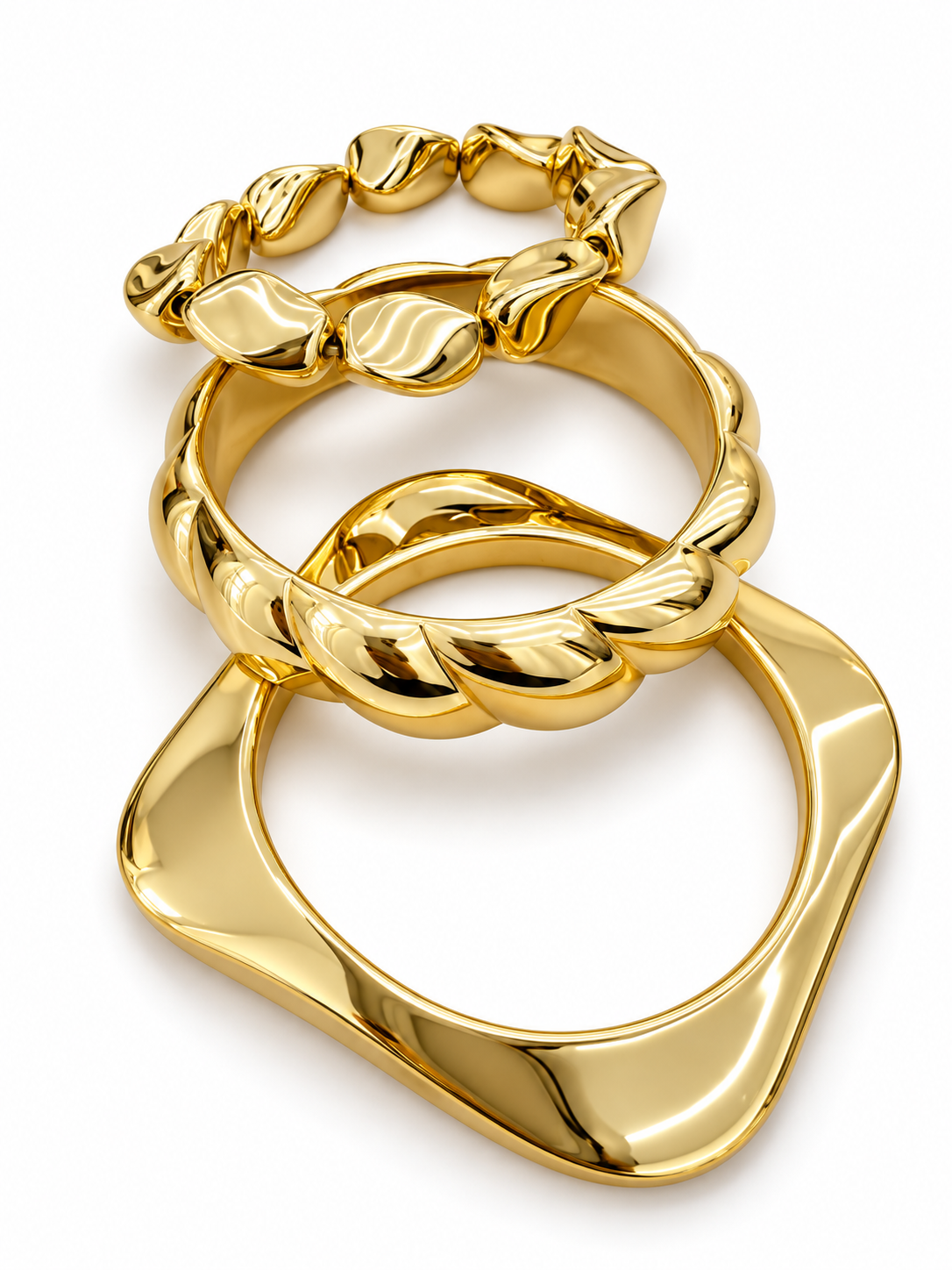 Sculpted Gold Bracelet Trio