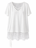 V-Neck Lace Hem Top