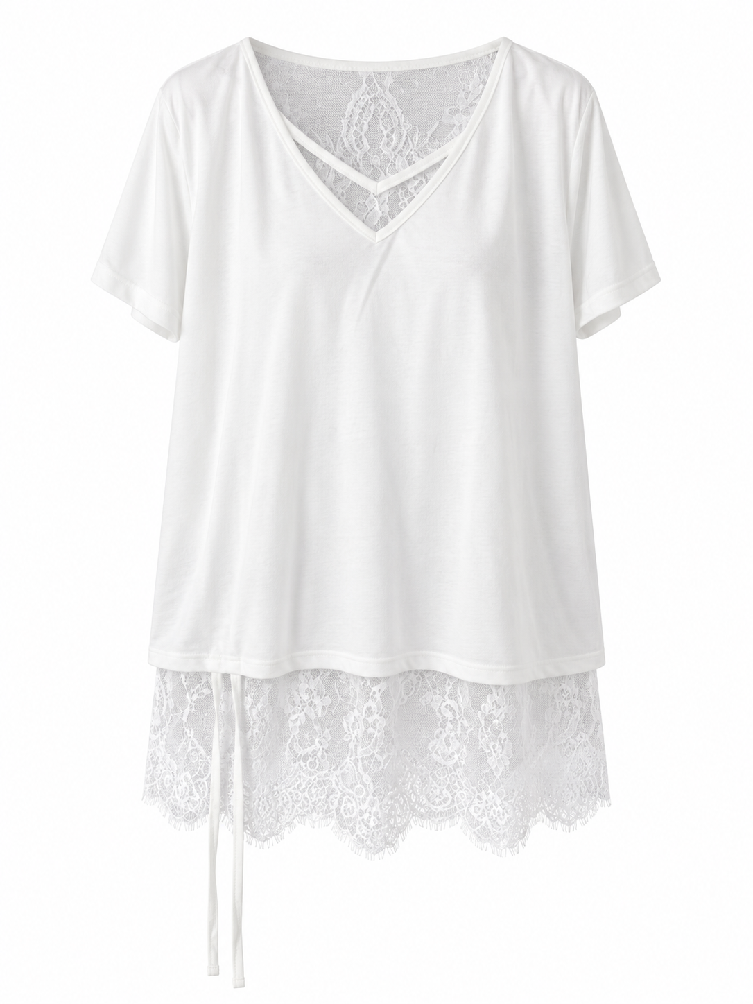 V-Neck Lace Hem Top