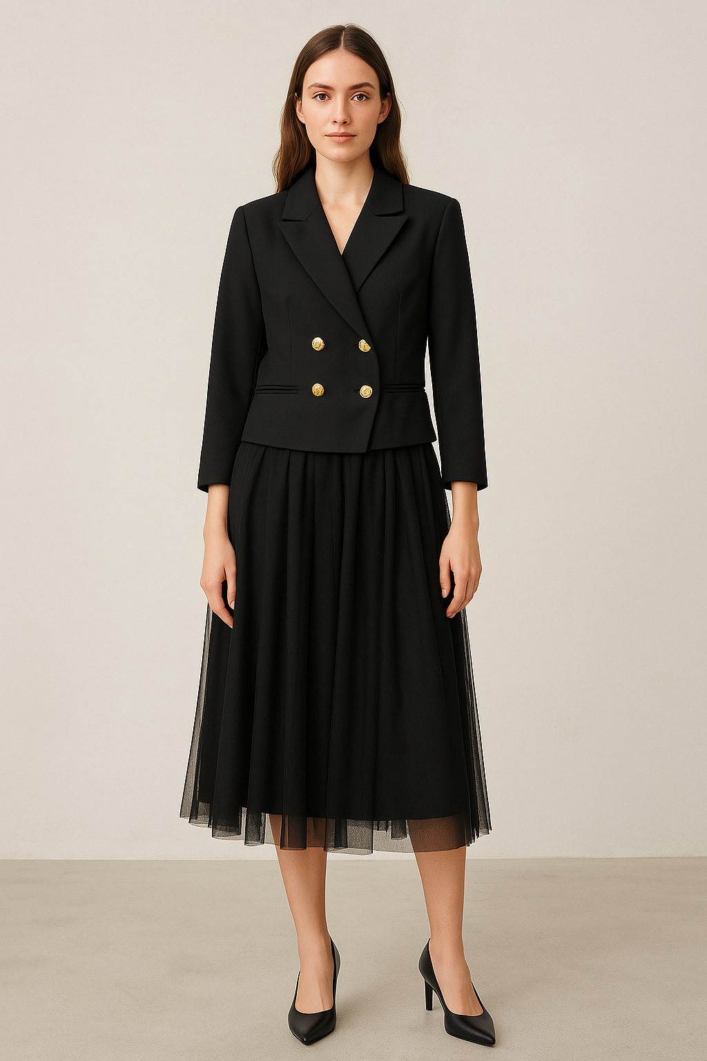 Set Of Satin Blazer & Skirt
