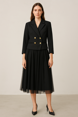 Set Of Satin Blazer & Skirt