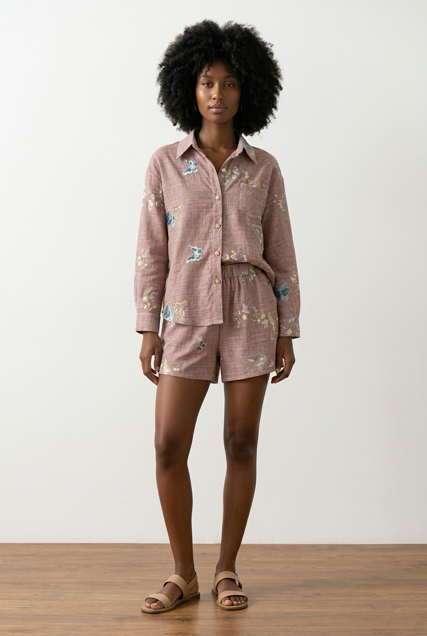 Co-Ord Set of Embroidered Shirt & Short