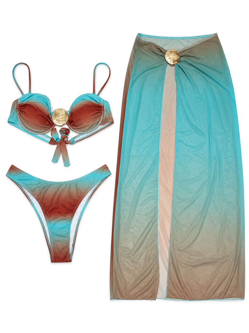 Turquoise Ombré Bikini & Cover-Up Set