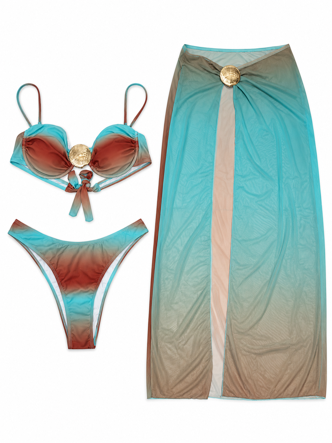 Turquoise Ombré Bikini & Cover-Up Set