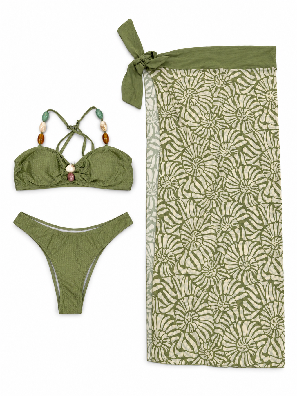 Beaded Bikini & Printed Cover-Up Set