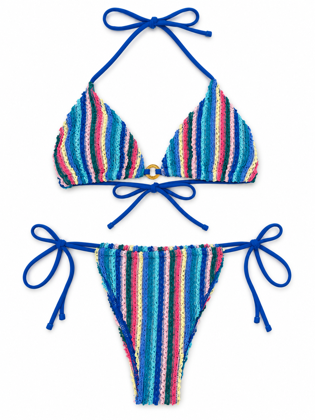 Multicolor Striped Triangle Bikini