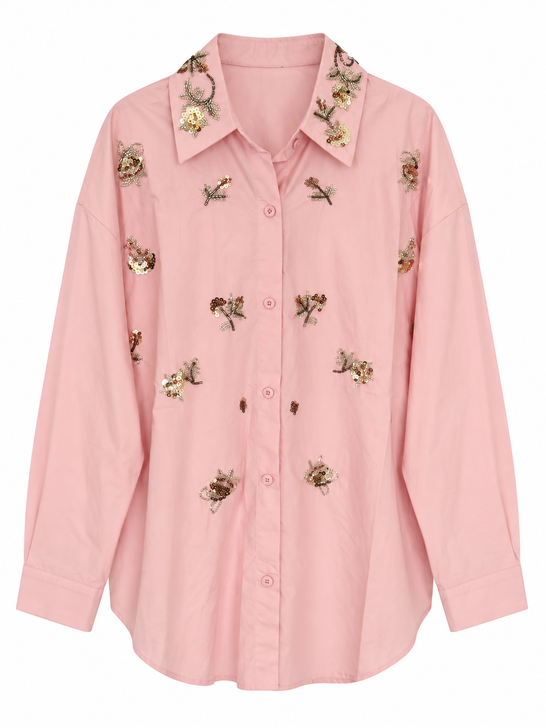 Oversized Shirt with Floral Sequin