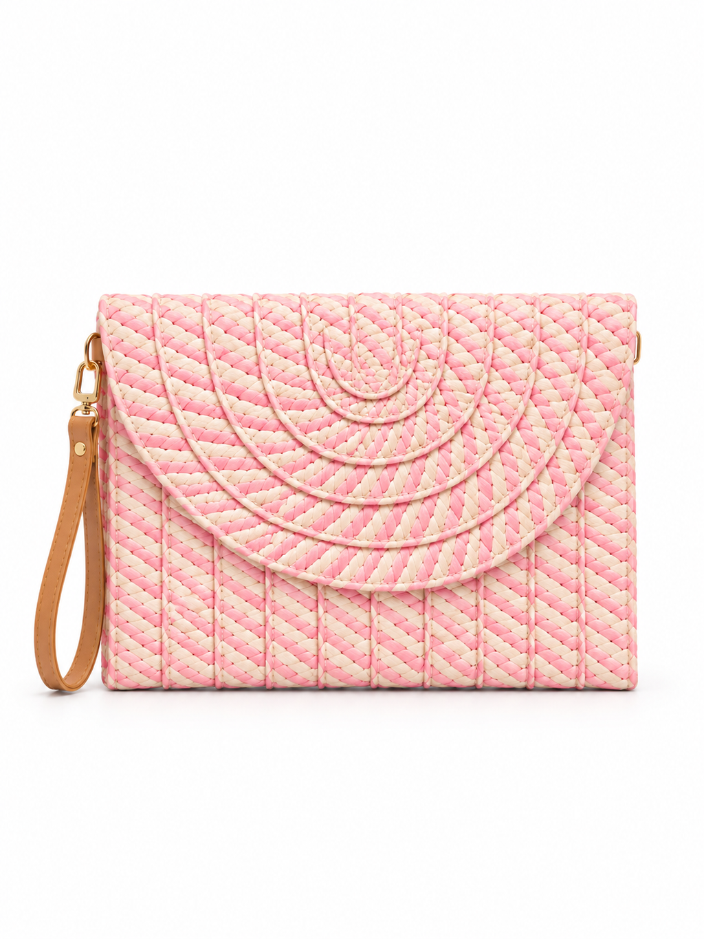 Striped Woven Raffia Clutch Bag