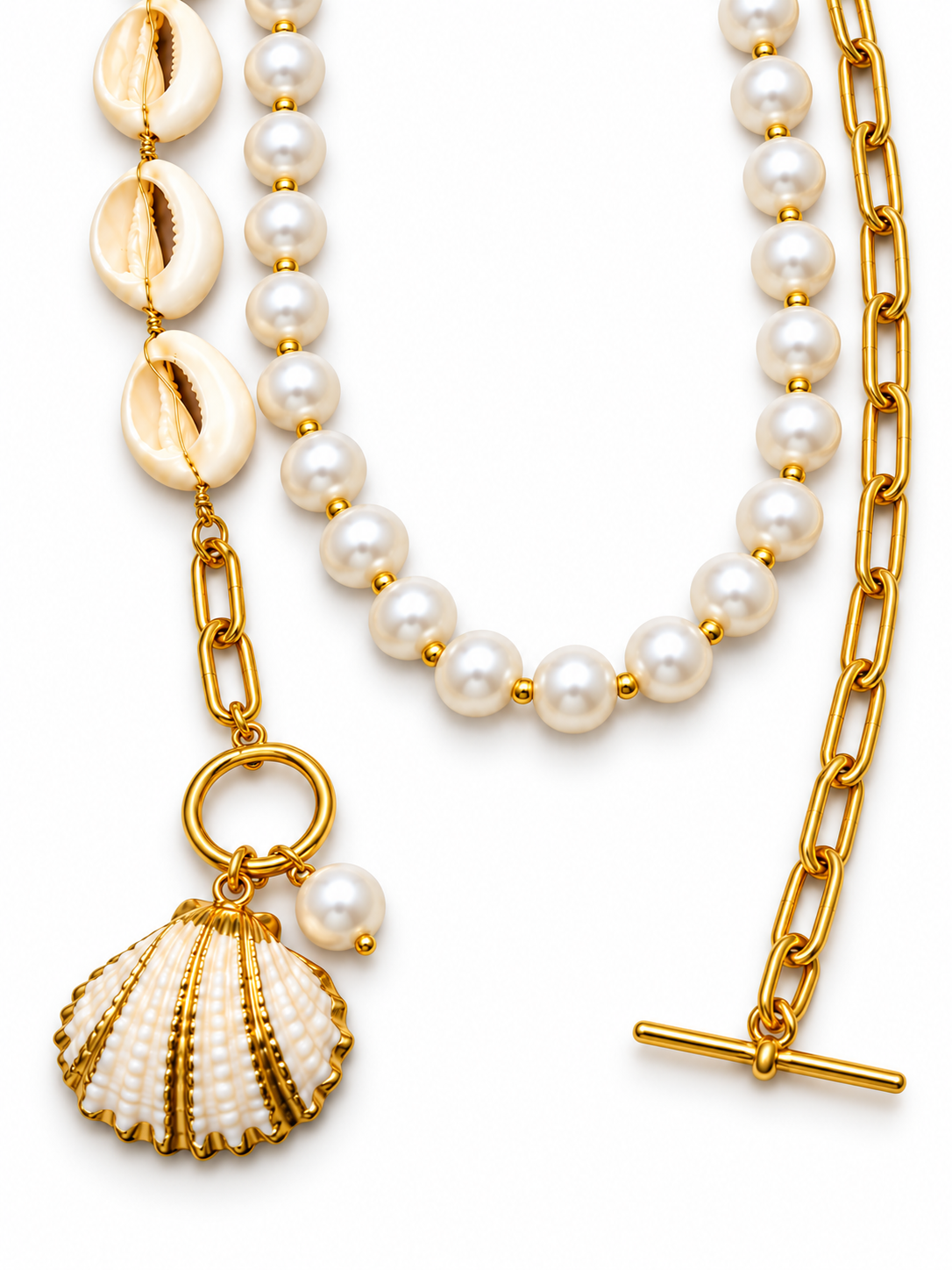 Layered Pearl & Seashell Necklace