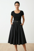 Short Sleeve Belted Midi Dress