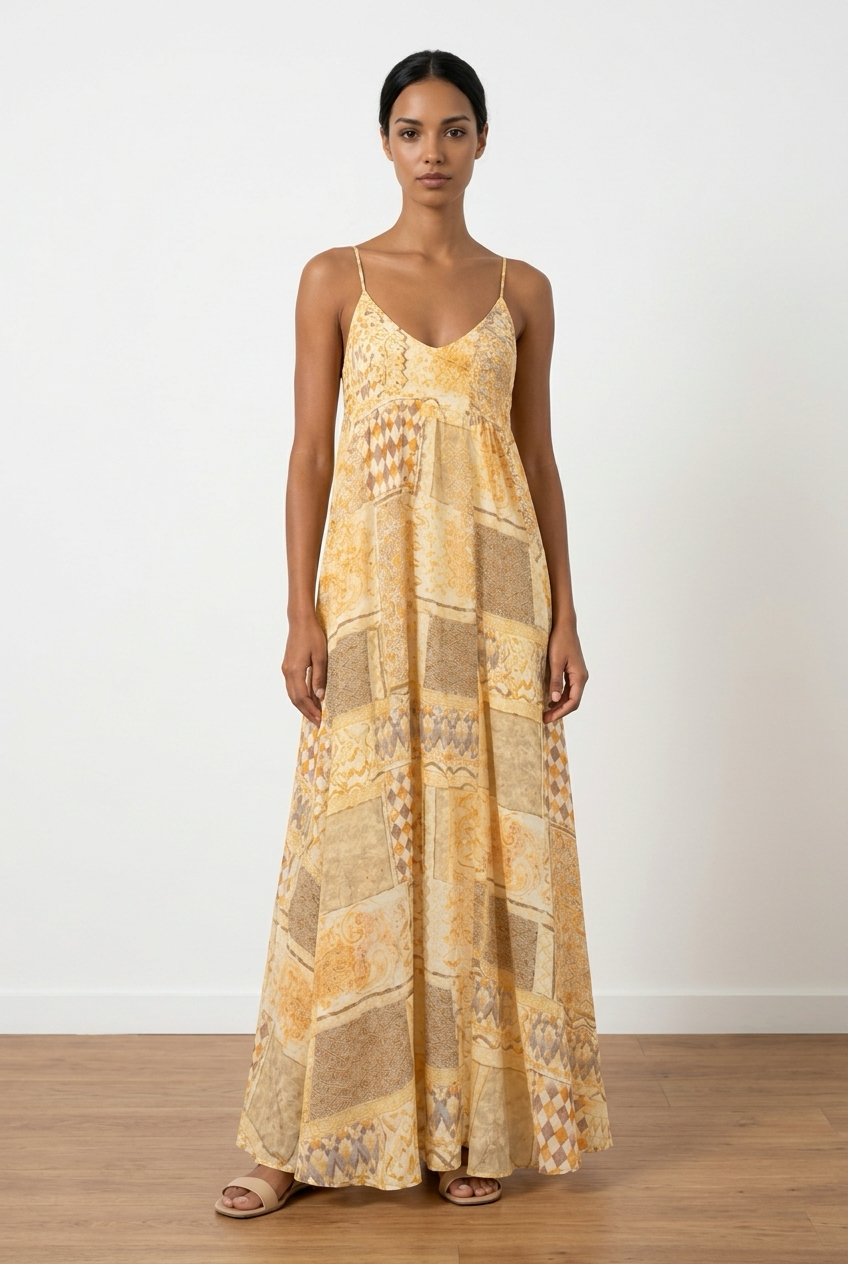 Golden Patchwork Maxi Dress