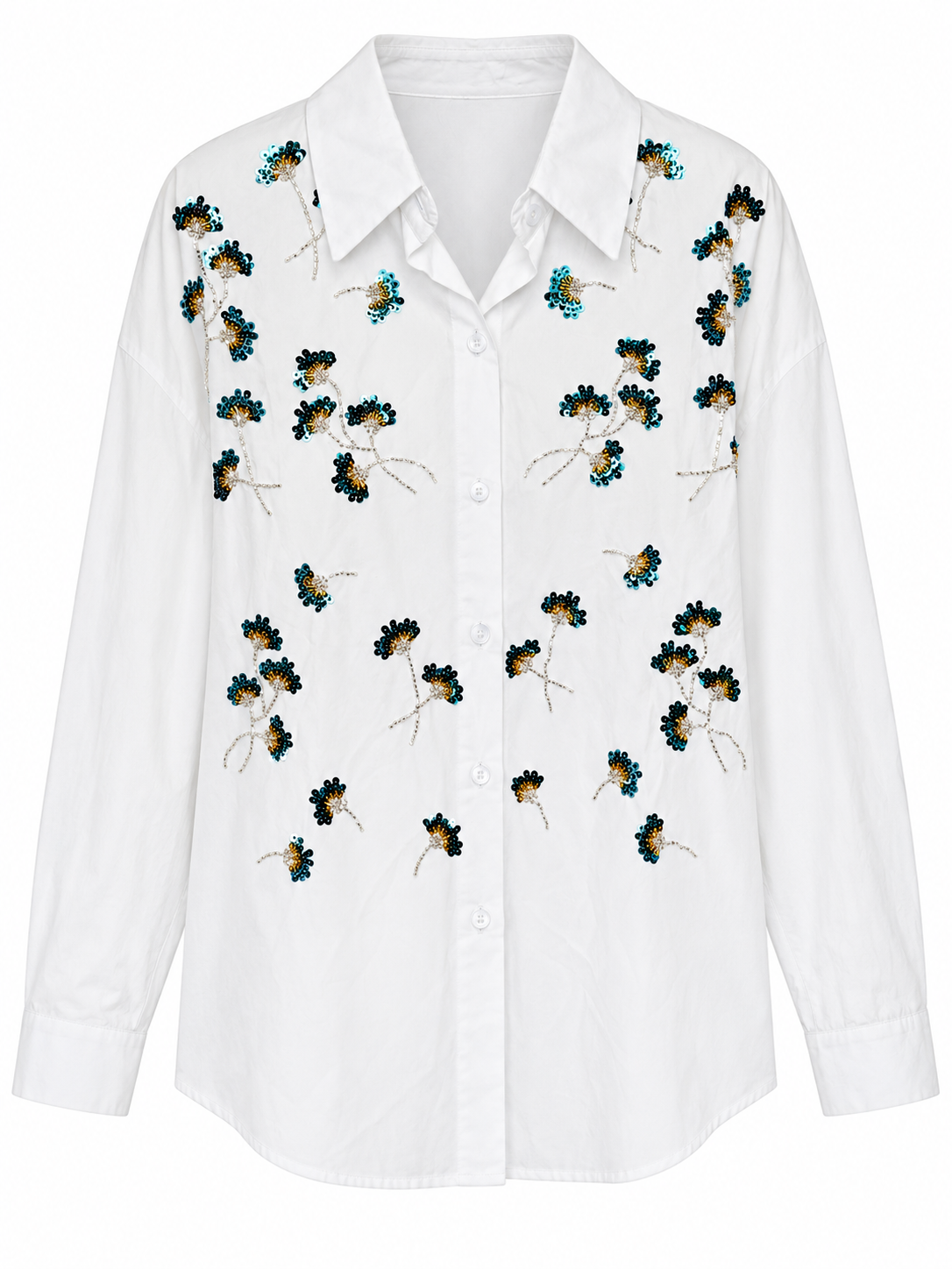 Oversized Shirt with Floral Sequin