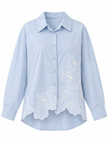 Oversized Shirt with Floral Embroidered Hem