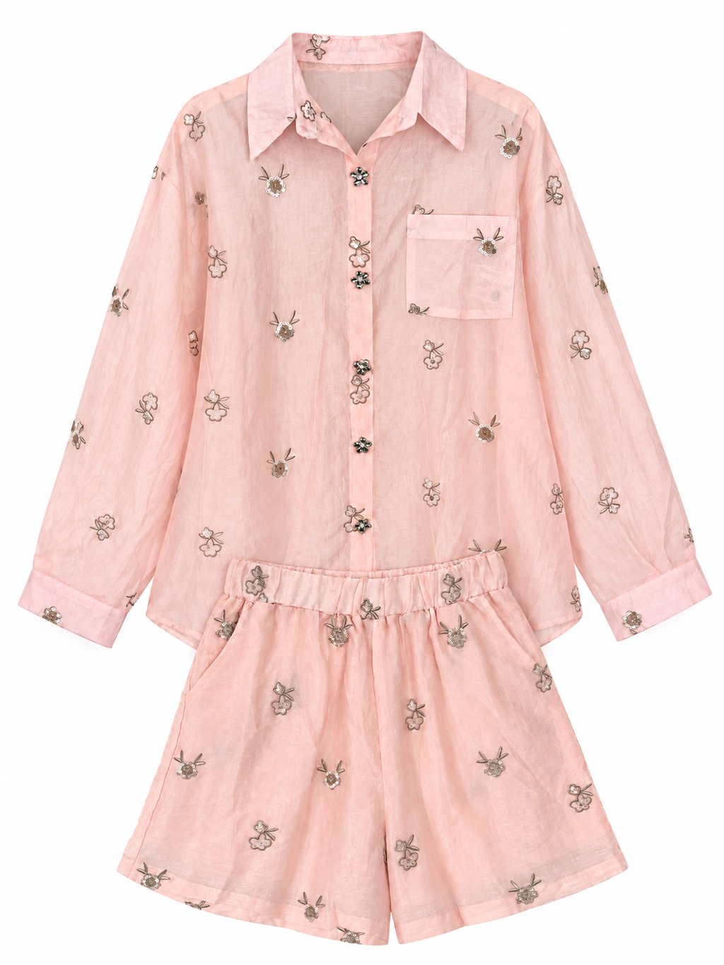 Co-Ord Set of Embroidered Shirt & Short