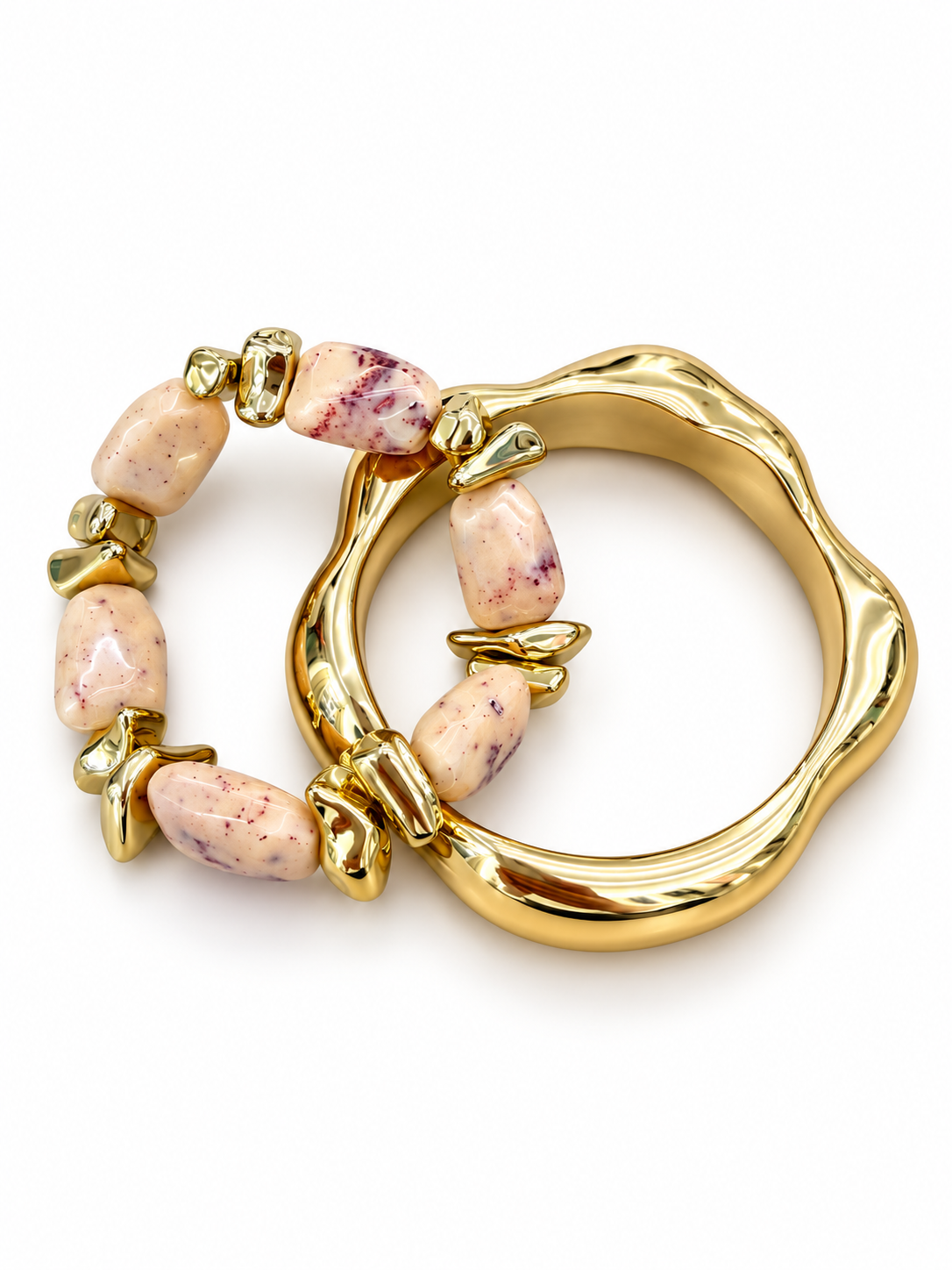 Cream Stone & Gold Bracelet Duo