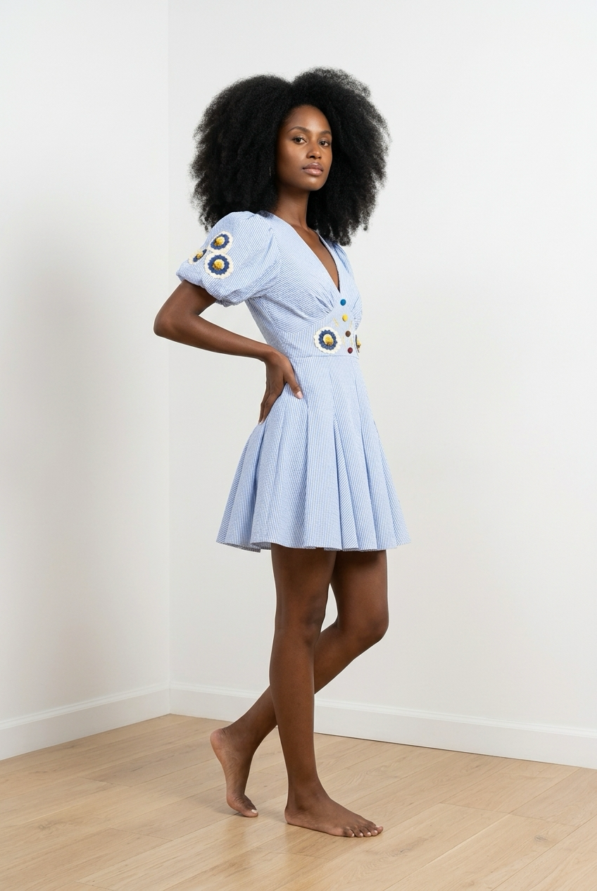 Floral Embroidered Puff Sleeve Dress
