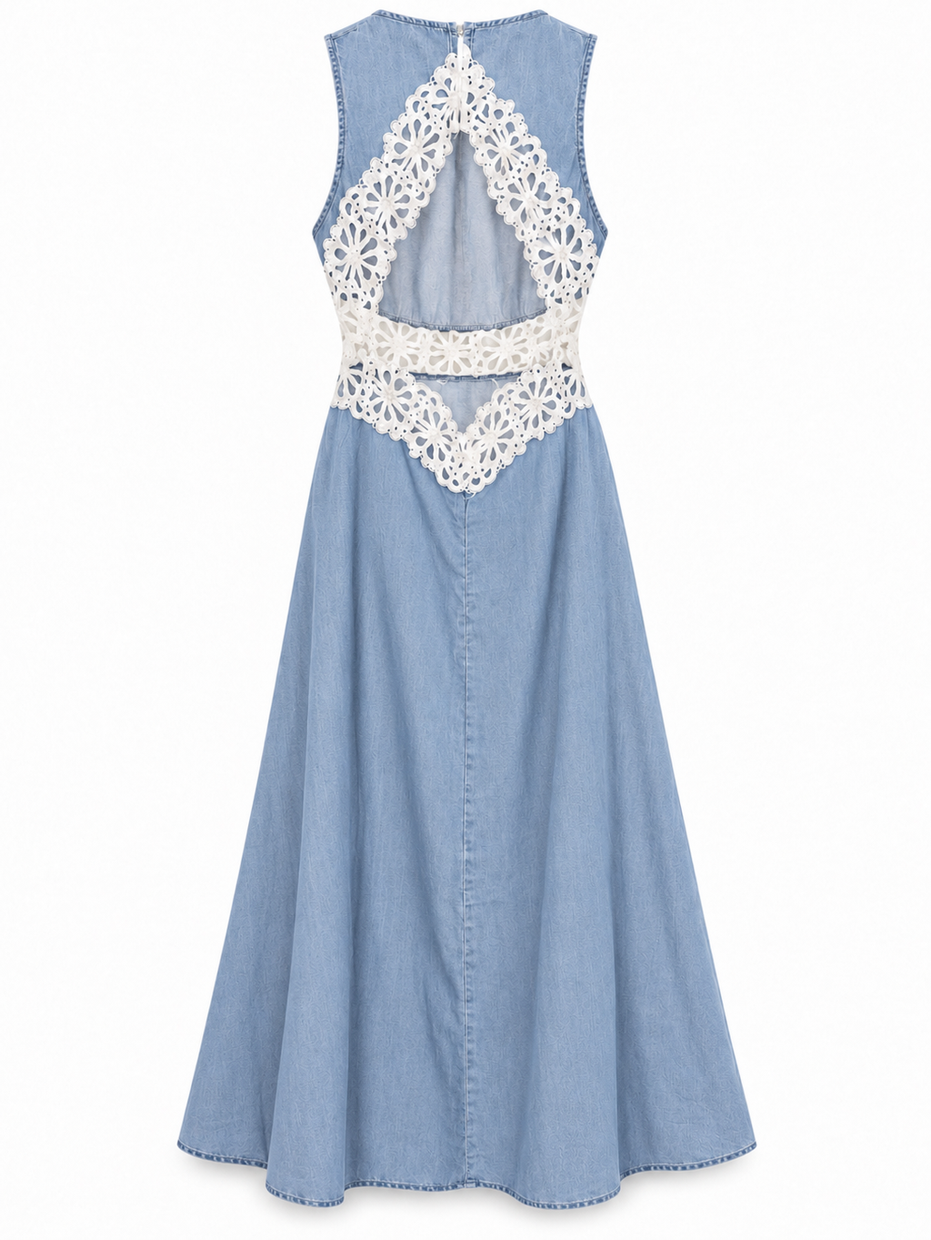 Floral Lace Denim Maxi Dress