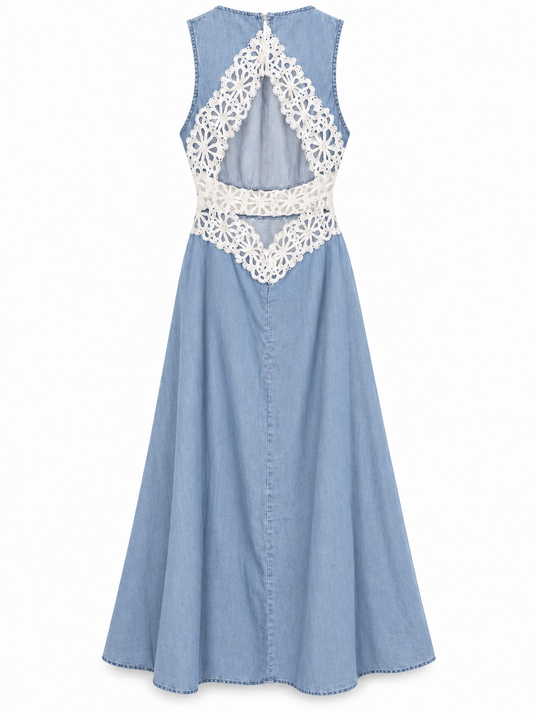 Floral Lace Denim Maxi Dress