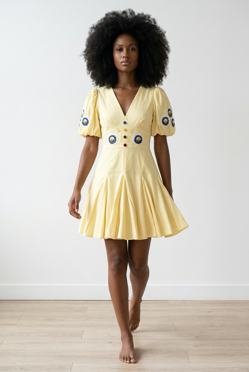 Floral Embroidered Puff Sleeve Dress