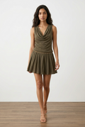 Sleeveless Cowl Neck Bow Mini Dress
