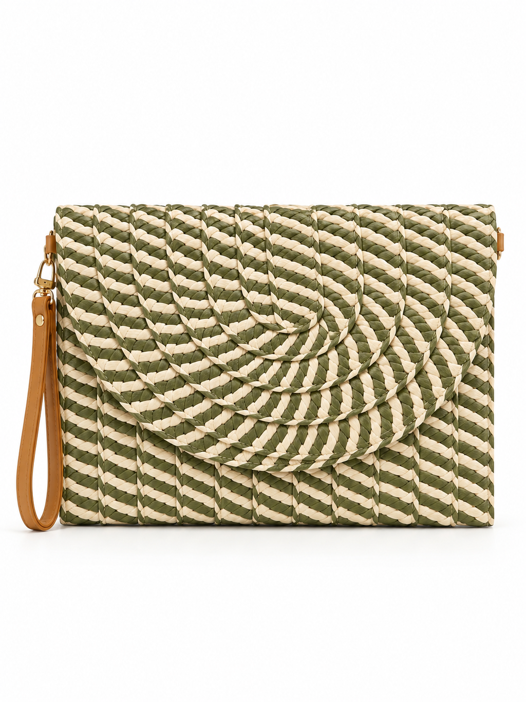Striped Woven Raffia Clutch Bag