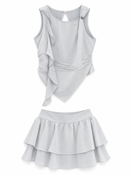 Asymmetric Ruffle Top & Skirt Co-Ord Set