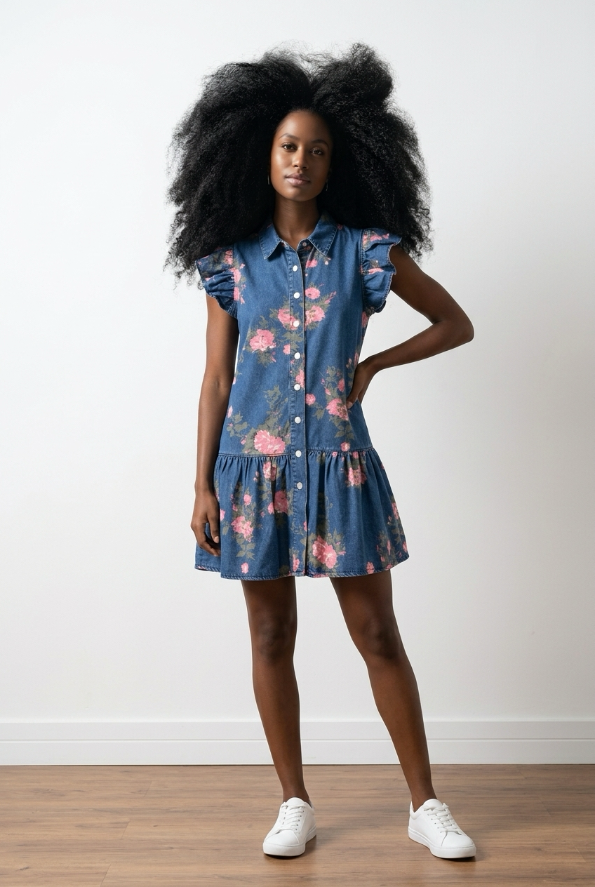 Floral Mini Denim Dress