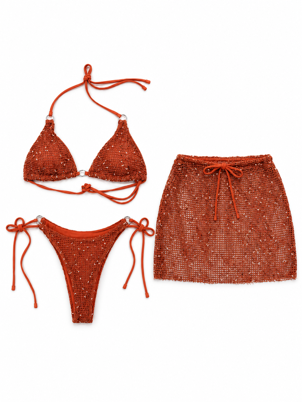 Rust Sparkle Bikini & Mini Skirt Set
