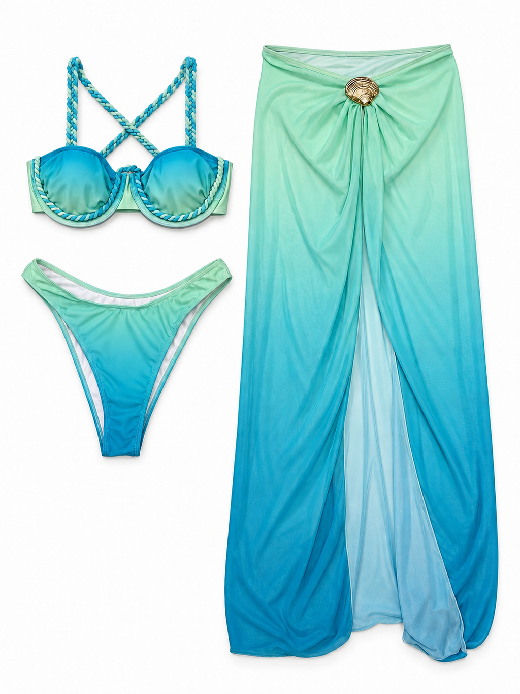 Turquoise Ombré Bikini & Cover-Up Set