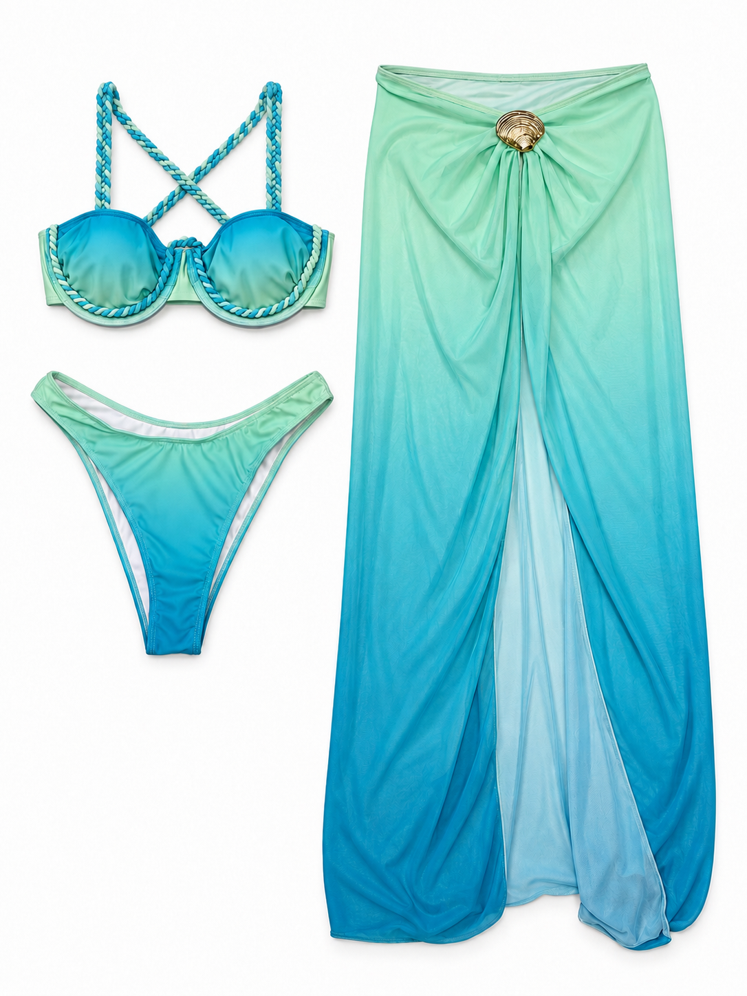 Turquoise Ombré Bikini & Cover-Up Set
