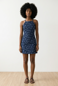Rose Print Denim Mini Dress