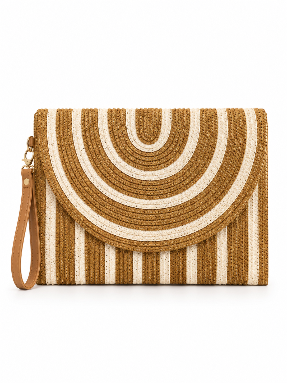Striped Woven Raffia Clutch Bag