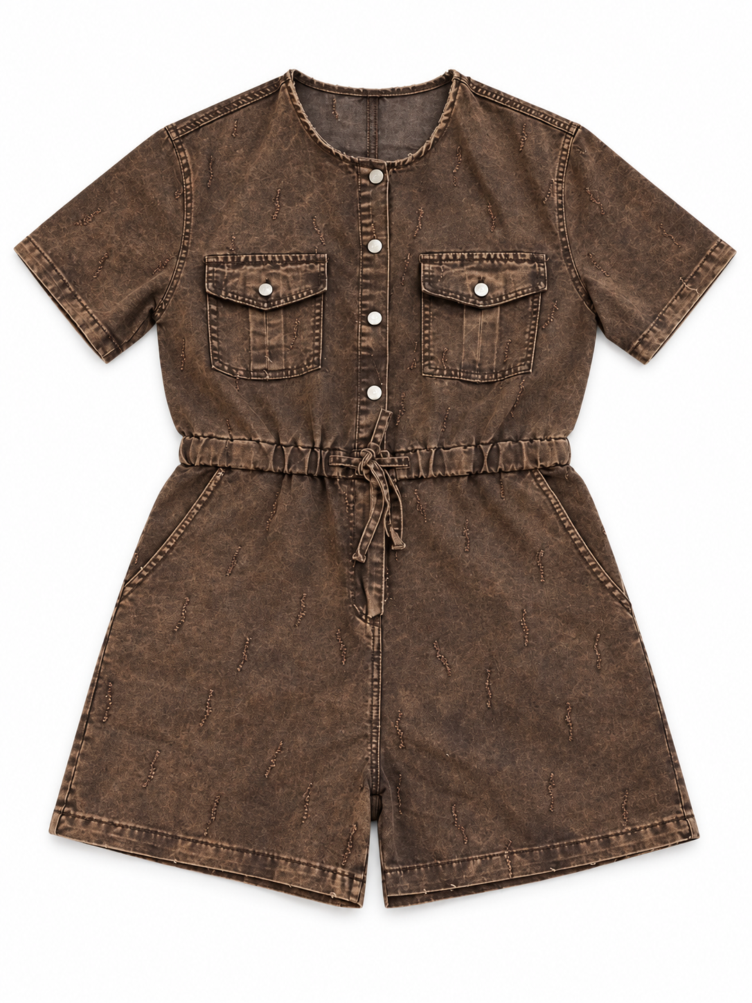 Faded Drawstring Denim Playsuit