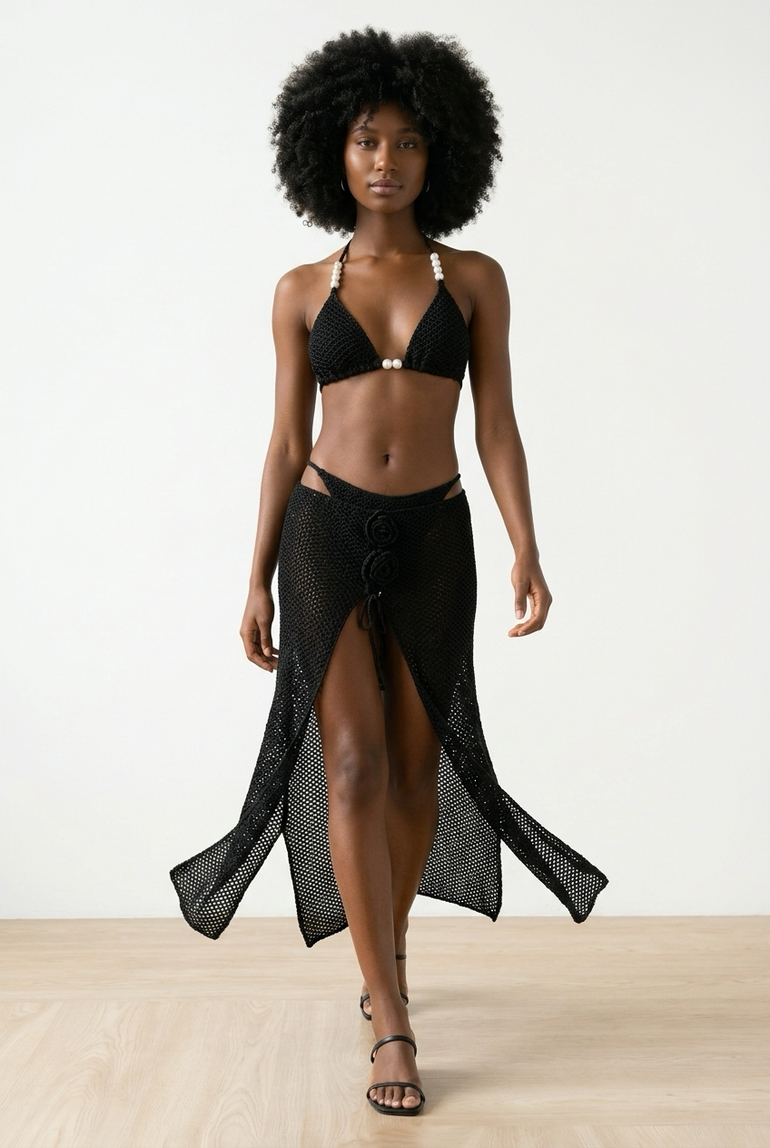 Pearl Crochet Bikini & Maxi Skirt Set