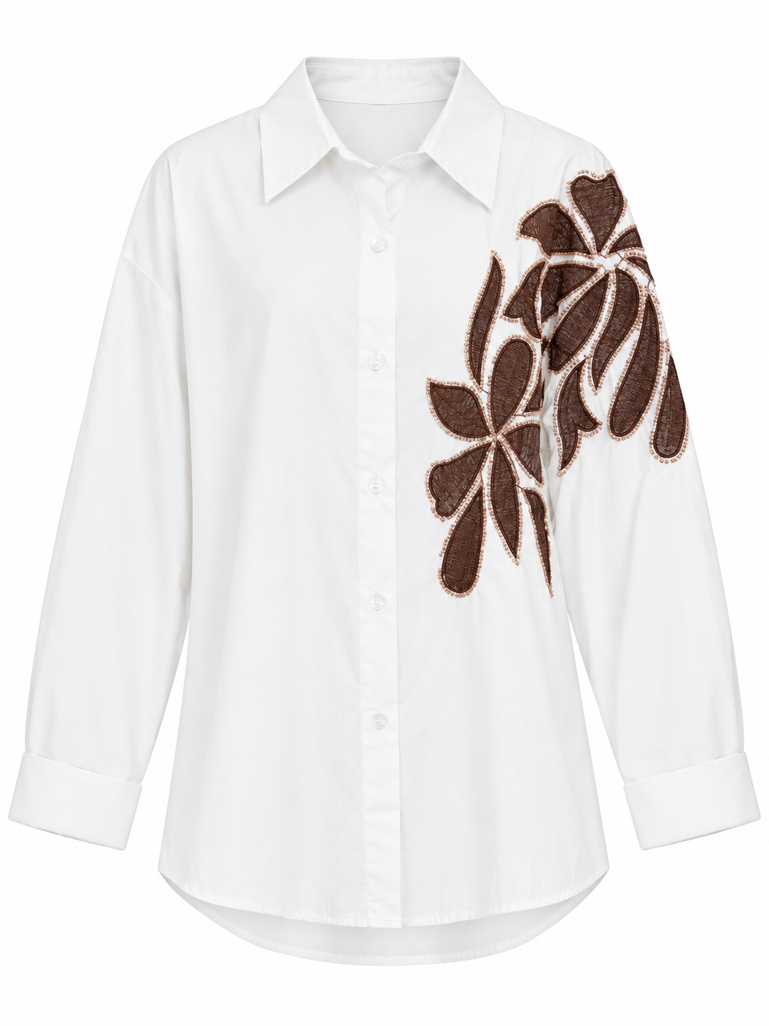 Oversized Shirt with Floral Appliqué