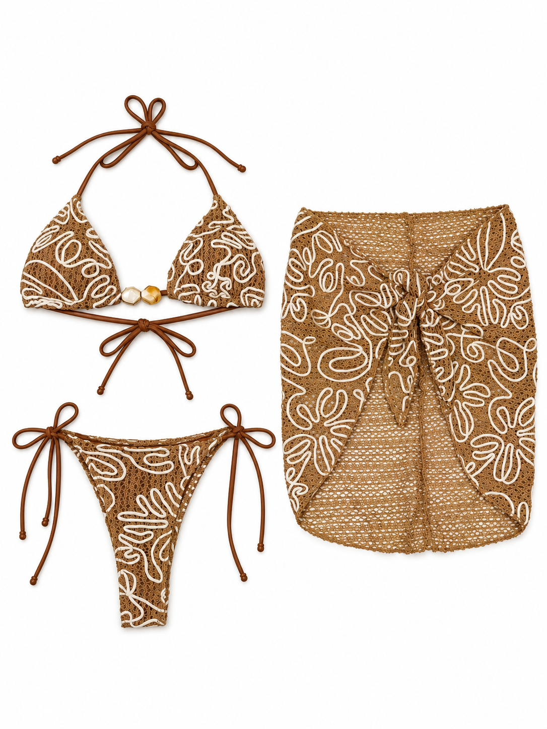 Embroidered Bikini & Wrap Skirt Set