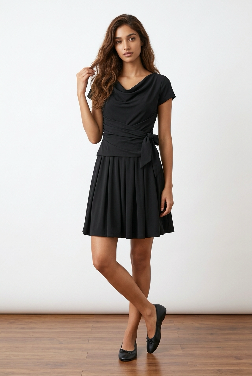 Cowl Neck Bow Mini Dress