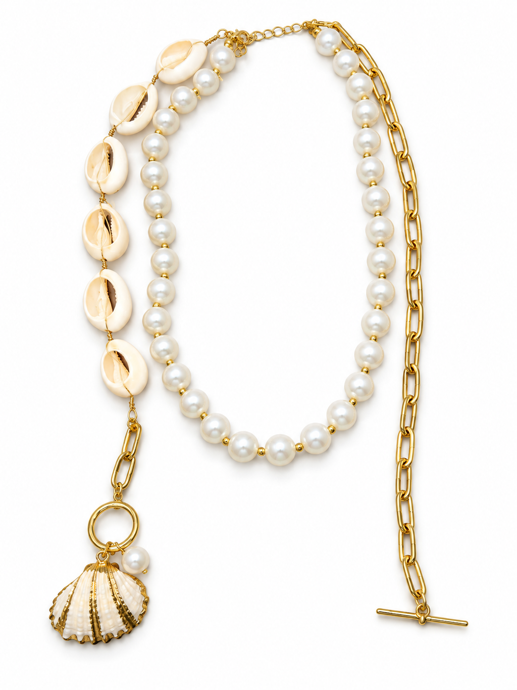 Layered Pearl & Seashell Necklace