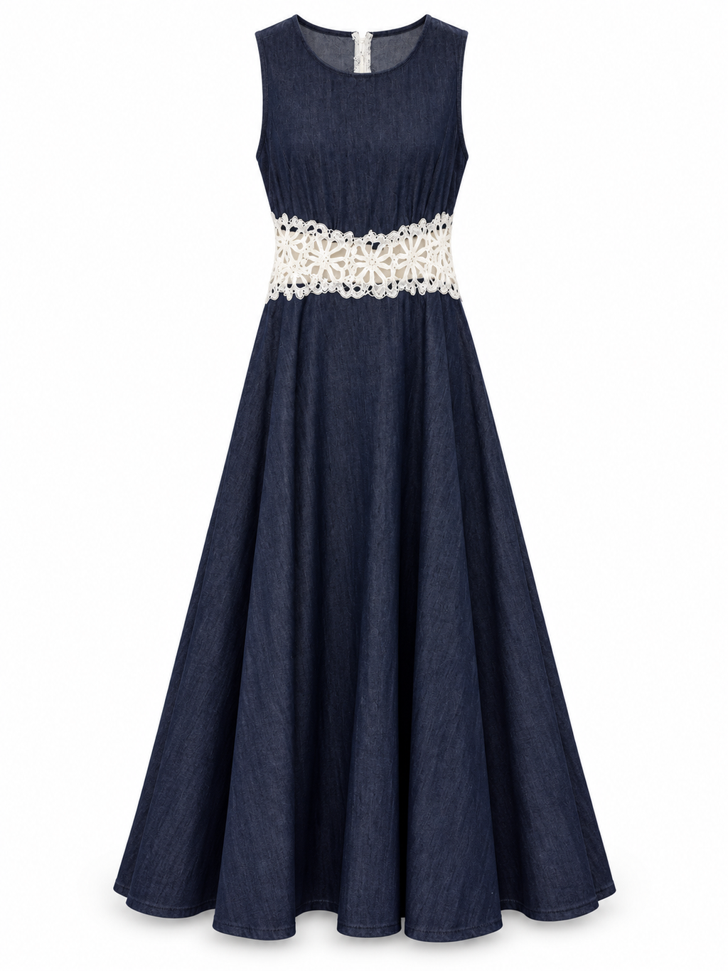 Floral Lace Denim Maxi Dress