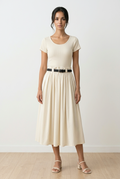 Short Sleeve Belted Midi Dress