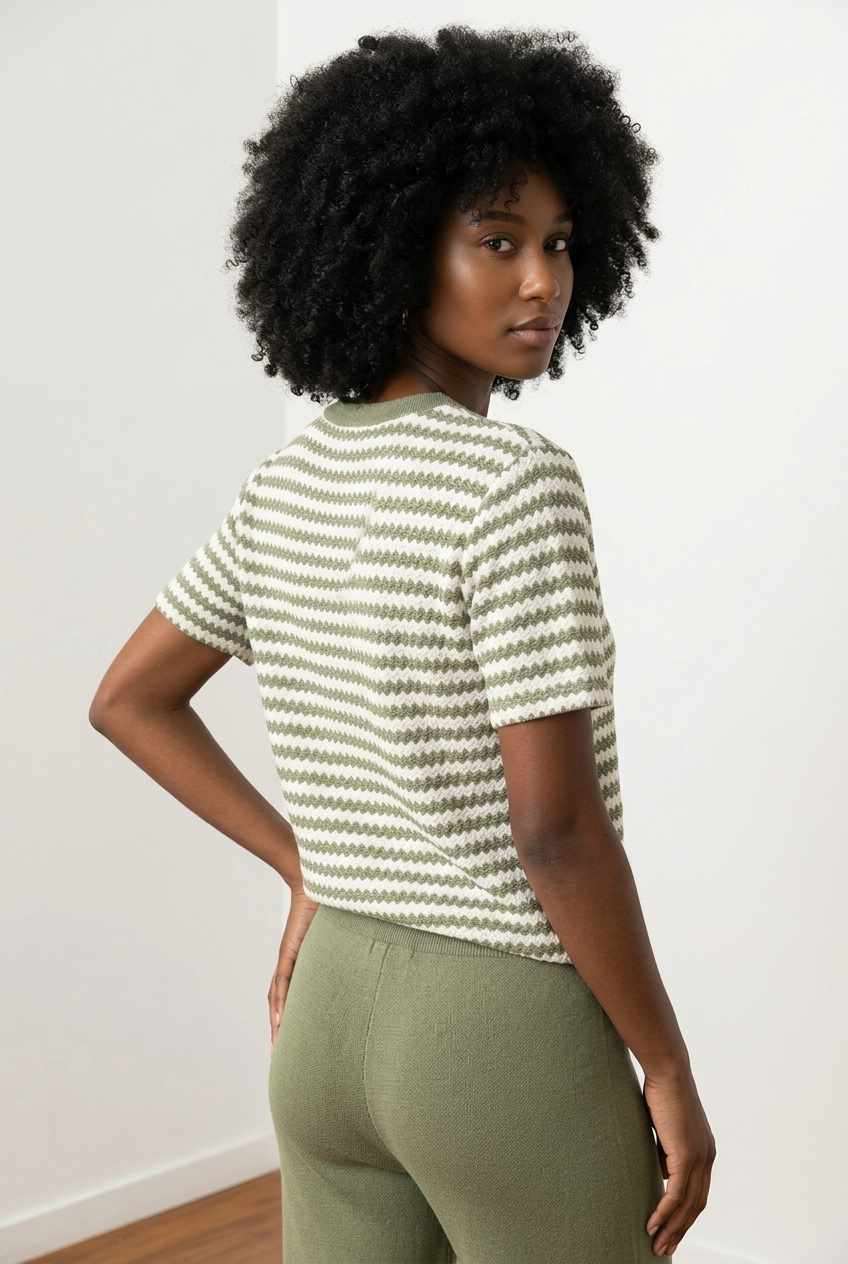 Striped Textured Short-Sleeve Top
