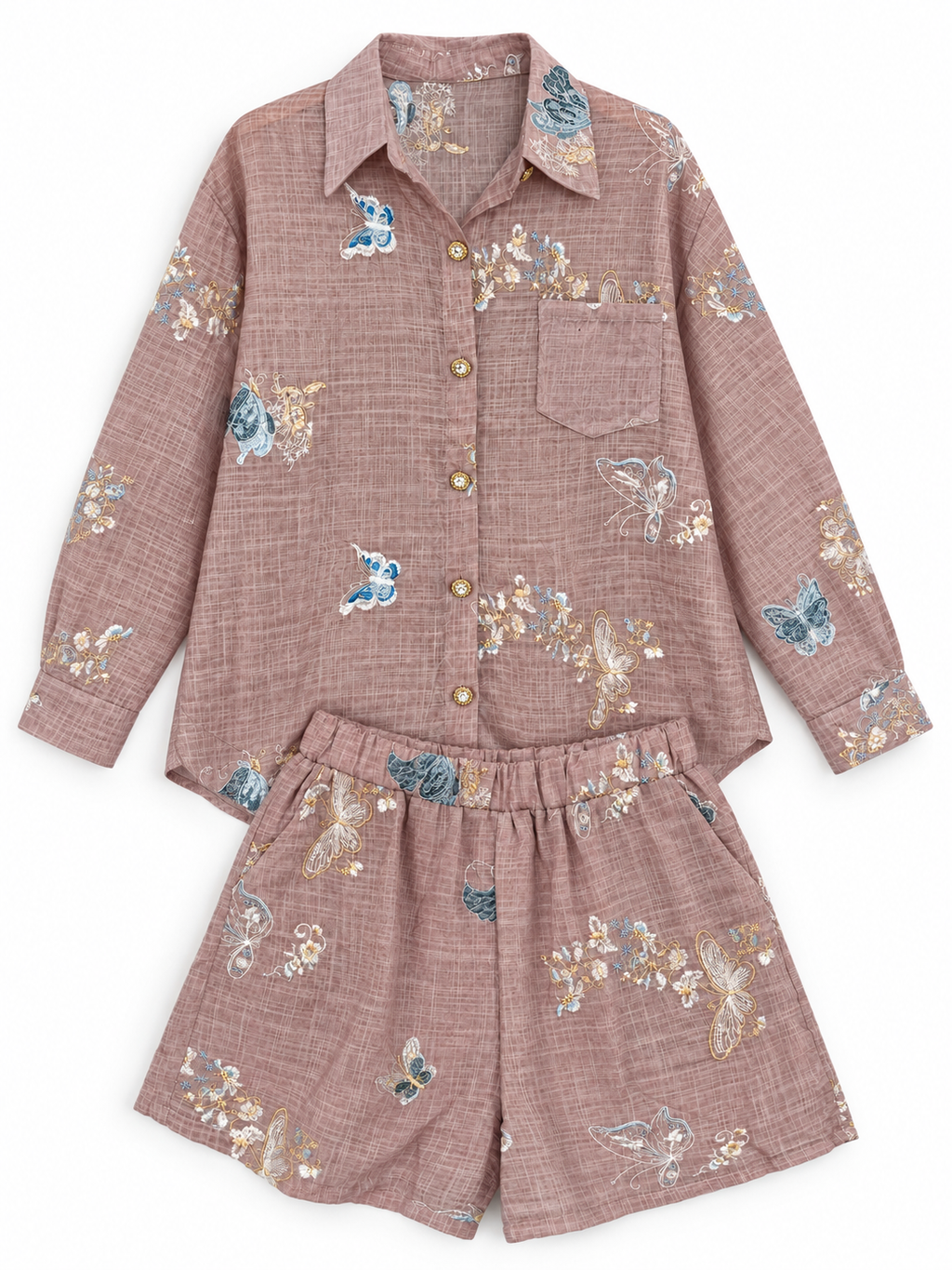 Co-Ord Set of Embroidered Shirt & Short