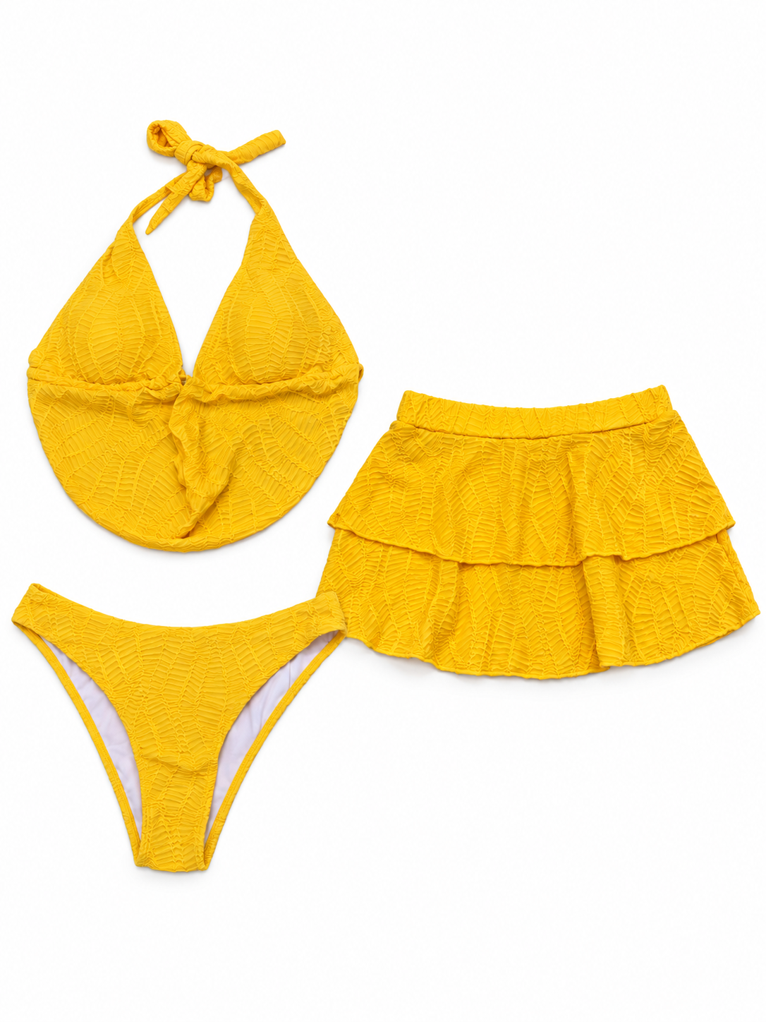 Yellow Textured Swimwear 3-Piece Set