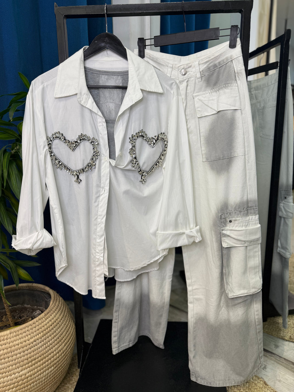 Oversized Shirt with Rhinestone