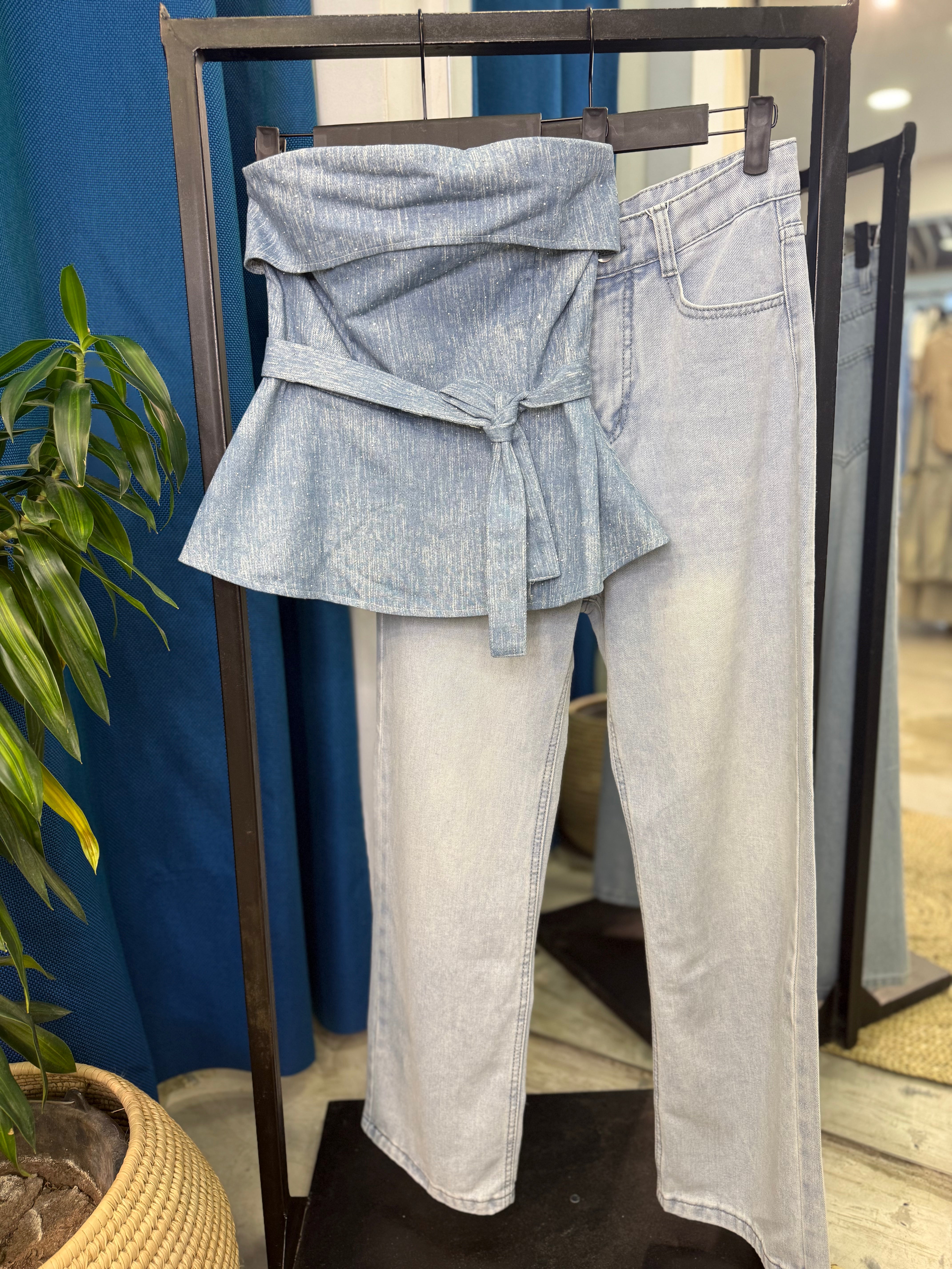 Denim Strapless Crop Top