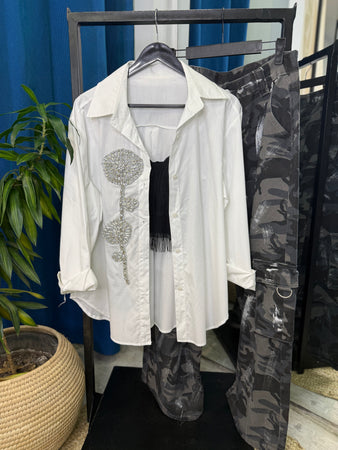 Oversized Shirt With Rhinestones