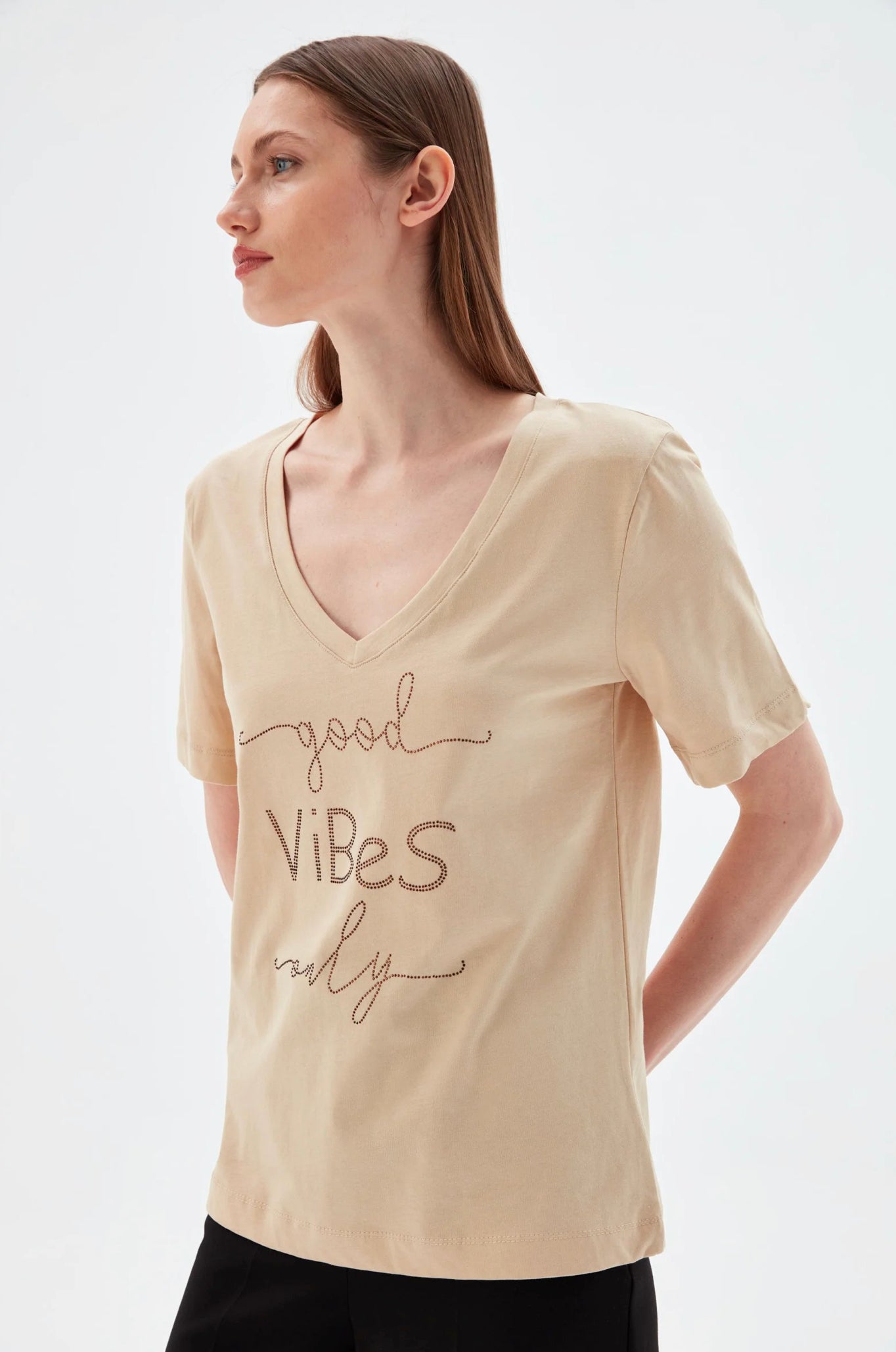 V-Neck T-Shirt with Slogan