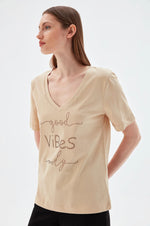 Load image into Gallery viewer, V-Neck T-Shirt with Slogan
