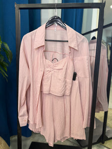 Set of Linen Shirt, Crop Top & Short
