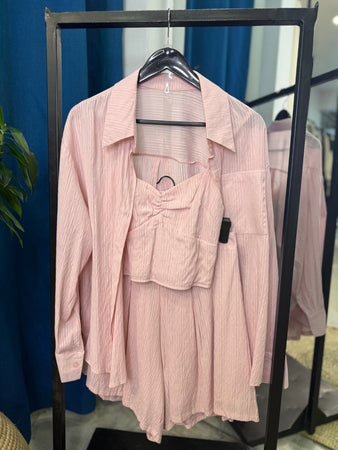 Set of Linen Shirt, Crop Top & Short